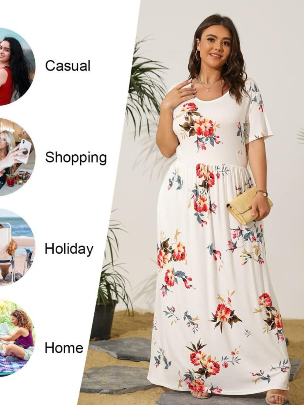 Women's Plus Size Maxi Dresses Summer Short Sleeve Casual Long Dress 2026 XL-6XL - Picture 4 of 4